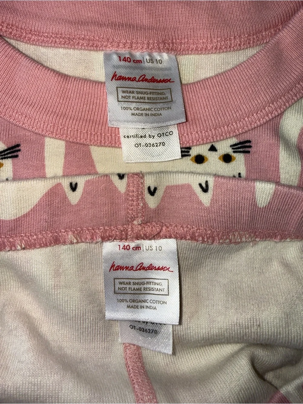 HANNA ANDERSSON Organic Long Johns Pajamas Cats Pink 140 (US 10) Halloween